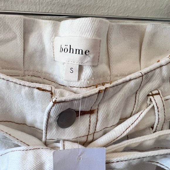 Bohme White Denim Paperbag Pants Tie Waist High Rise NWT - Picture 5 of 5